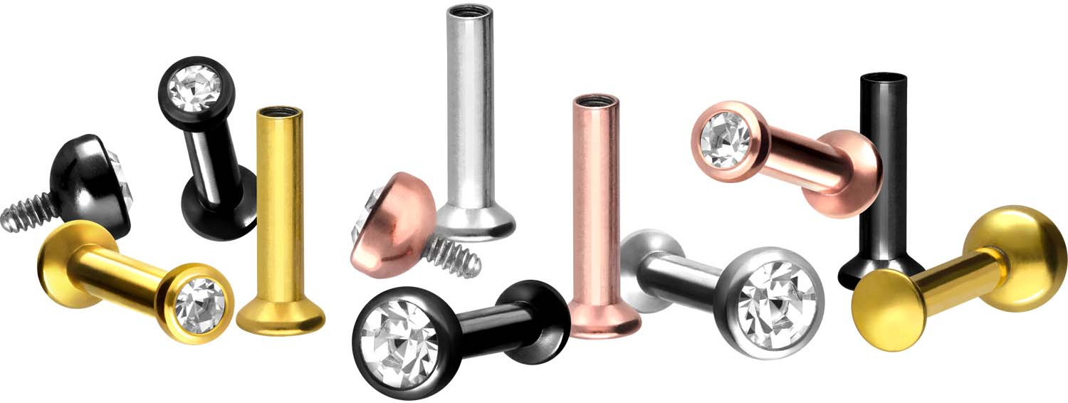 Titanium triple piercing mini labret with internal thread FLAT